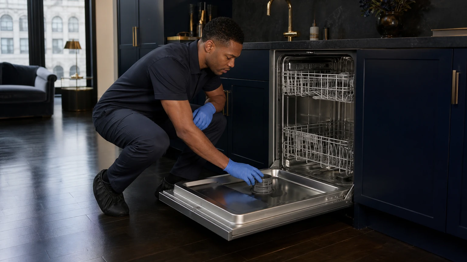 Panel-ready dishwasher diagnostic visit in the service area